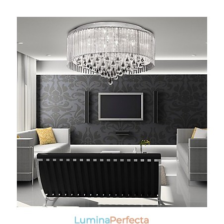 Lampă elegantă pendanta Crytal cu 8 lumini în umbră cilindru Lampă elegantă pendanta Crytal cu 8 lumini în umbră cilindru