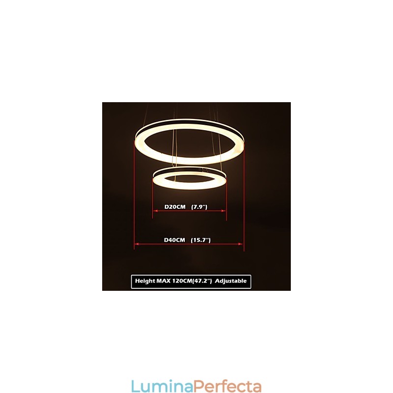 Lampă suspendată din acril Candelabru rotund cu 2 inele Corpuri de iluminat