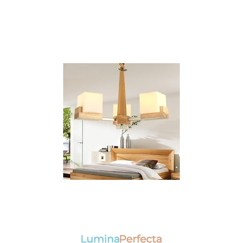 Lampa suspendata Stejar Trei Lumini Stejar si Sticla