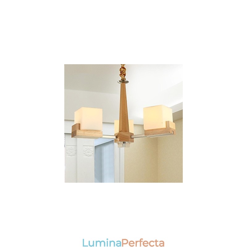 Lampa suspendata Stejar Trei Lumini Stejar si Sticla
