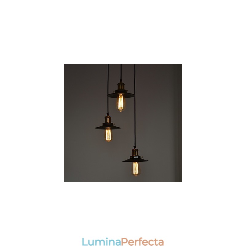 Pandantiv vintage cu 3 lumini in nuanta de fier