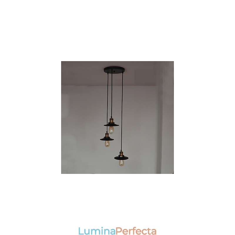 Pandantiv vintage cu 3 lumini in nuanta de fier