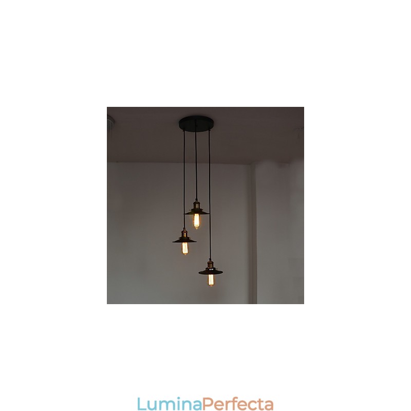 Pandantiv vintage cu 3 lumini in nuanta de fier
