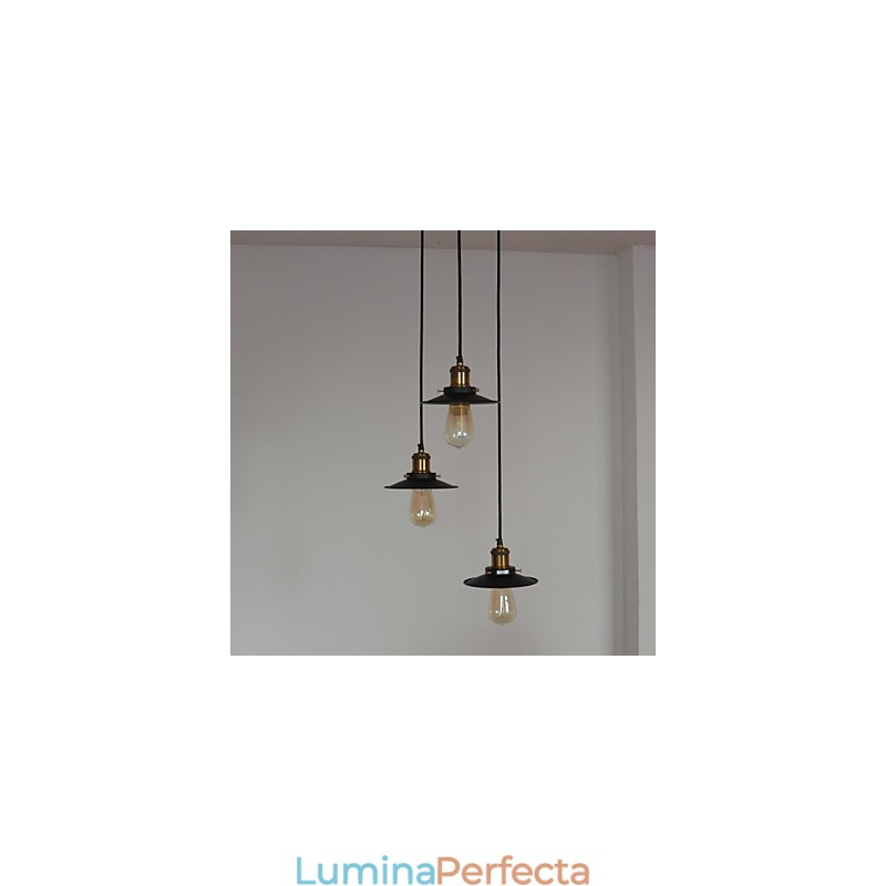 Pandantiv vintage cu 3 lumini in nuanta de fier