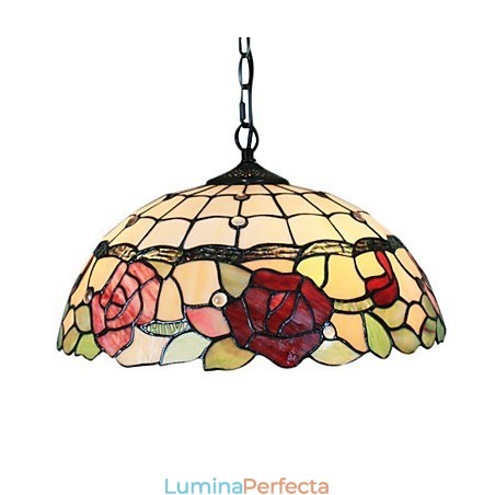 Lampă suspendată cu 2 lumini în nuanță cu model trandafiri Lampă suspendată cu 2 lumini în nuanță cu model trandafiri