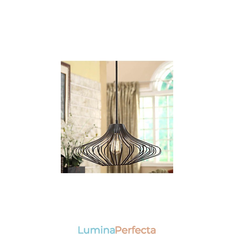 Lampă suspendată modernă cu abajur din structură metalică neagră