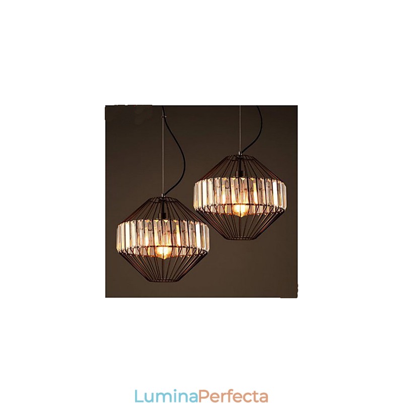 Candelabru de cristal de cușcă de păsări din fier forjat de epocă