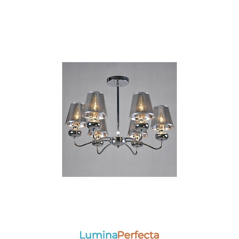 Candelabru vintage 6 lumini pictură clasică din țesătură metalică