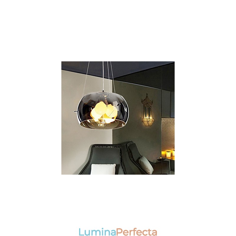 Pandantiv modern și pitoresc în stil italian, cu 3 lumini, cu abajur negru transparent