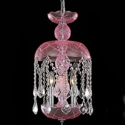 Lampă suspendată modernă din cristal cu 3 lumini în nuanță roz