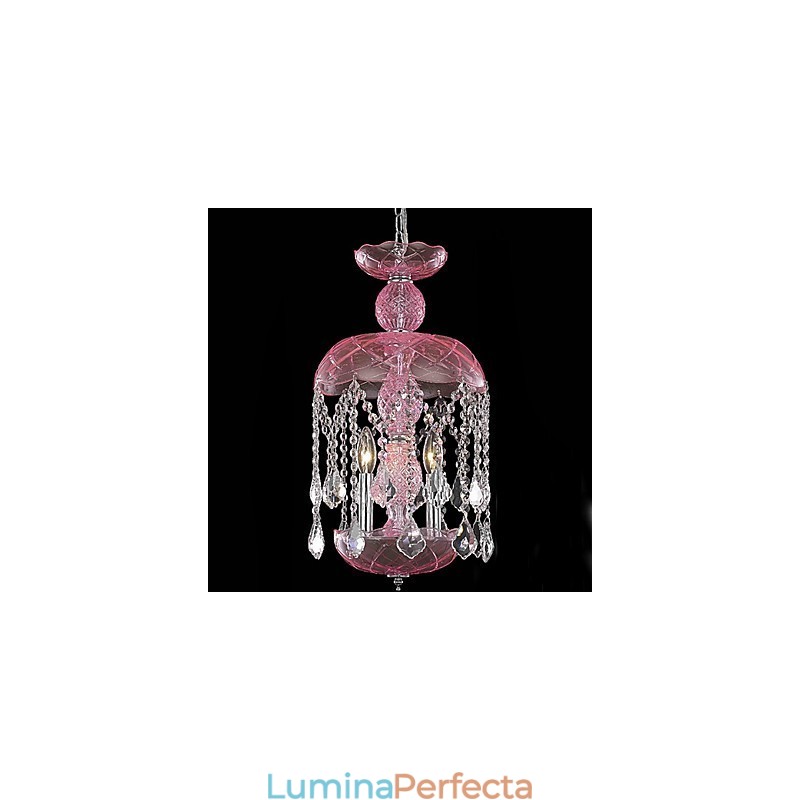 Lampă suspendată modernă din cristal cu 3 lumini în nuanță roz