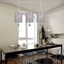 Lampă suspendată modernă și contemporană din metal cromat din cristal