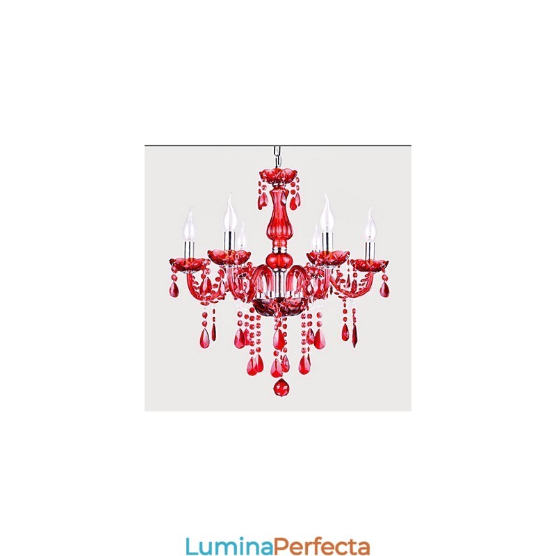 Candelabru Cristal Roșu De Lux Modern 6 Lumini
