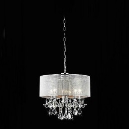 Lampă modernă cu suspendare din cristal cu 5 lumini și abajur din material textil