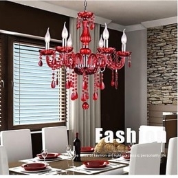 Candelabru Cristal Roșu De Lux Modern 6 Lumini