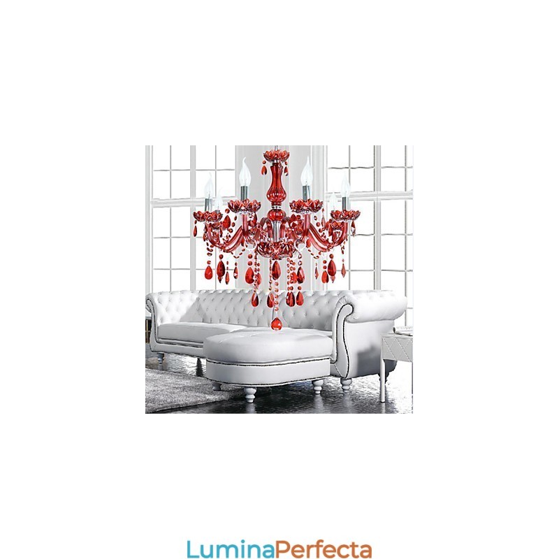 Candelabru Cristal Roșu De Lux Modern 6 Lumini
