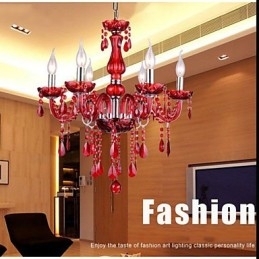 Candelabru Cristal Roșu De Lux Modern 6 Lumini