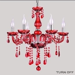 Candelabru Cristal Roșu De Lux Modern 6 Lumini