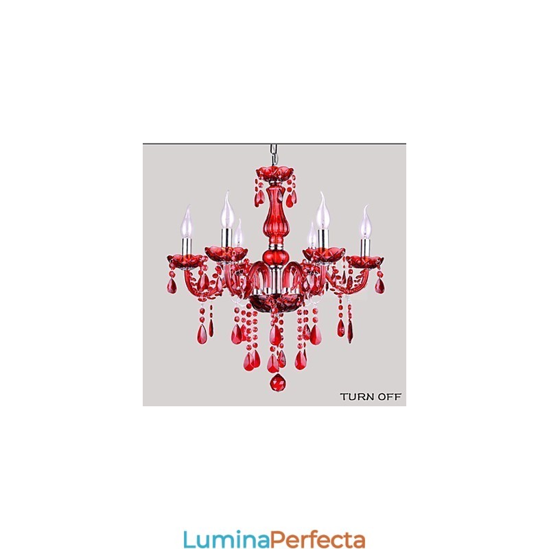 Candelabru Cristal Roșu De Lux Modern 6 Lumini