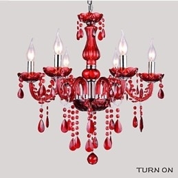 Candelabru Cristal Roșu De Lux Modern 6 Lumini