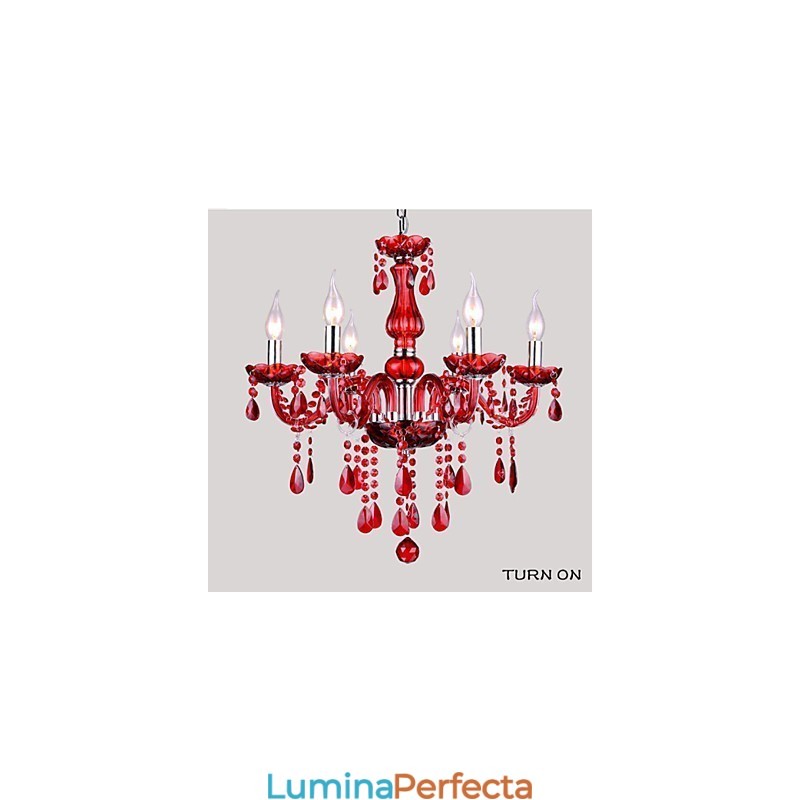 Candelabru Cristal Roșu De Lux Modern 6 Lumini
