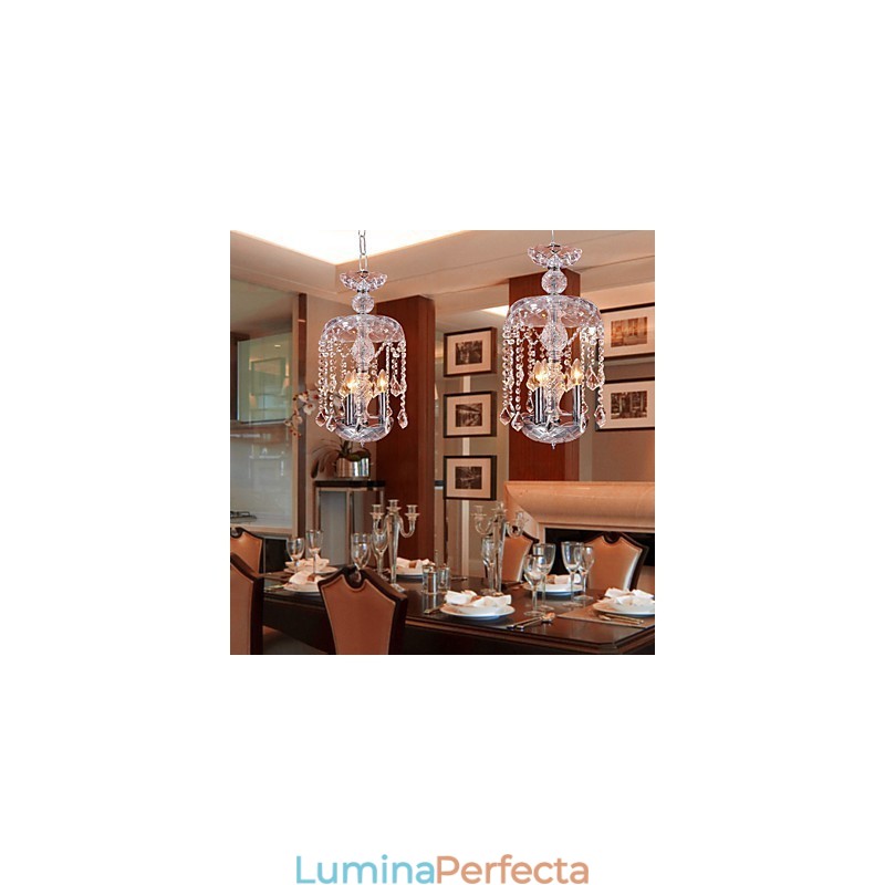 Lampă suspendată modernă din cristal cu 3 lumini în abajur de sticlă