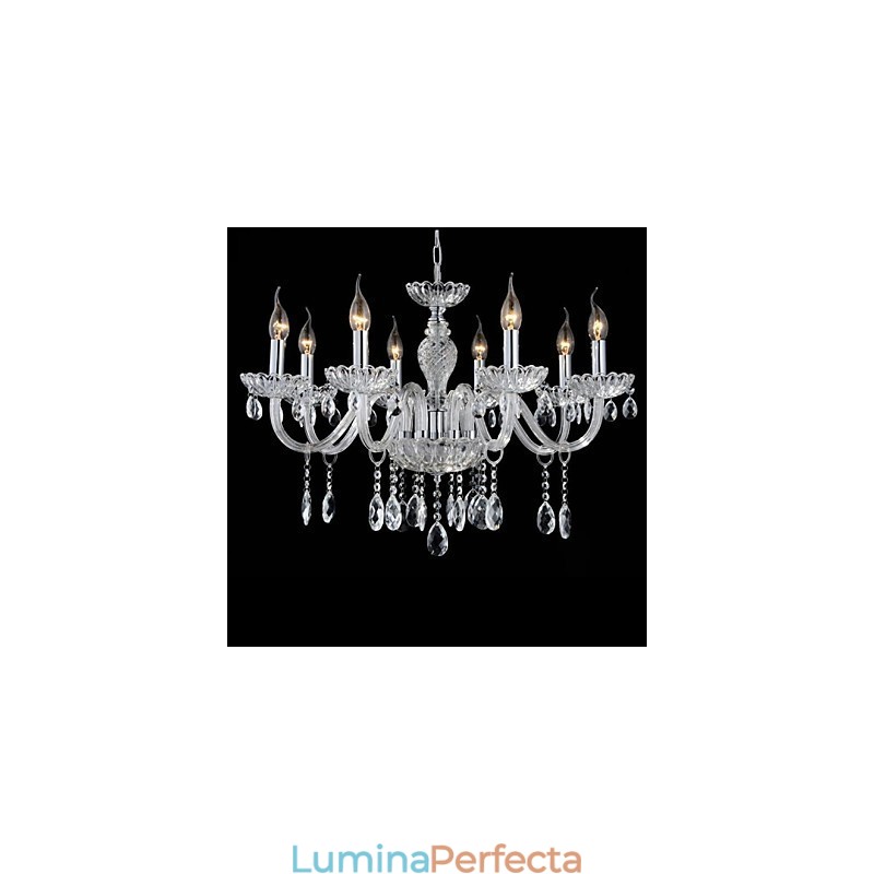 8 Lumini Stilul palatului Candelabru de sticla cu bec de lumanare