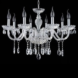 8 Lumini Stilul palatului Candelabru de sticla cu bec de lumanare