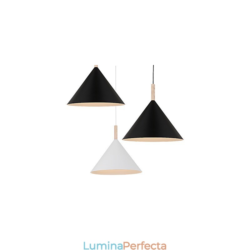 Lampă suspendată con mini artistică, 1 lumină, finisaj modern, simplitate, negru, alb, aluminiu și lemn.