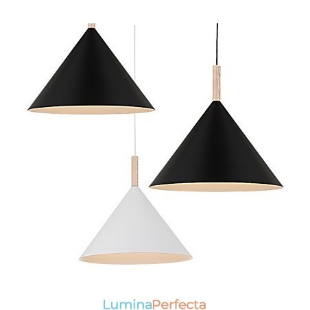 Lampă suspendată con mini artistică, 1 lumină, finisaj modern, simplitate, negru, alb, aluminiu și lemn.