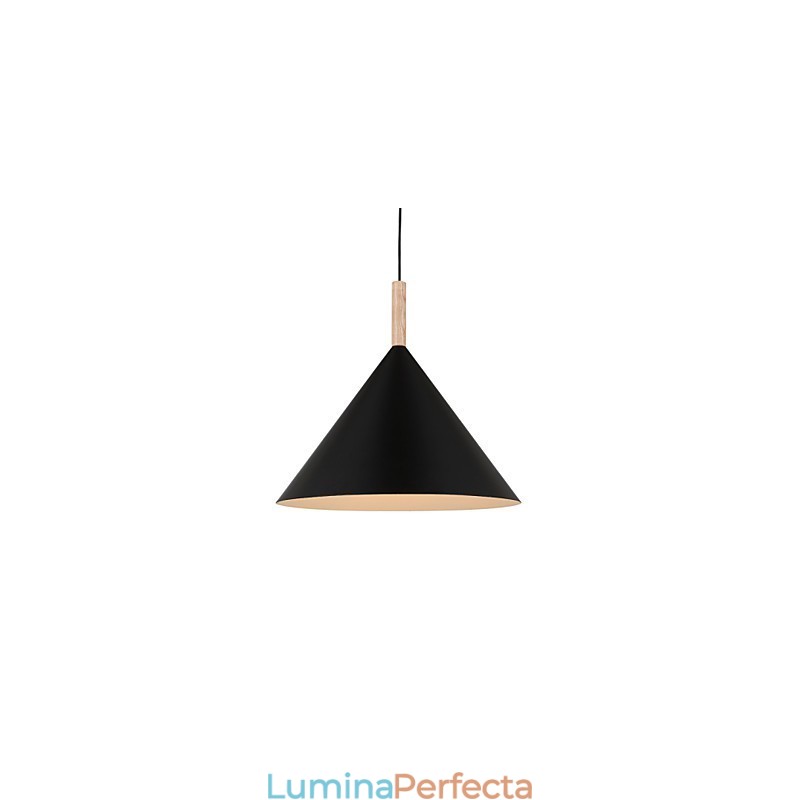 Lampă suspendată con mini artistică, 1 lumină, finisaj modern, simplitate, negru, alb, aluminiu și lemn.