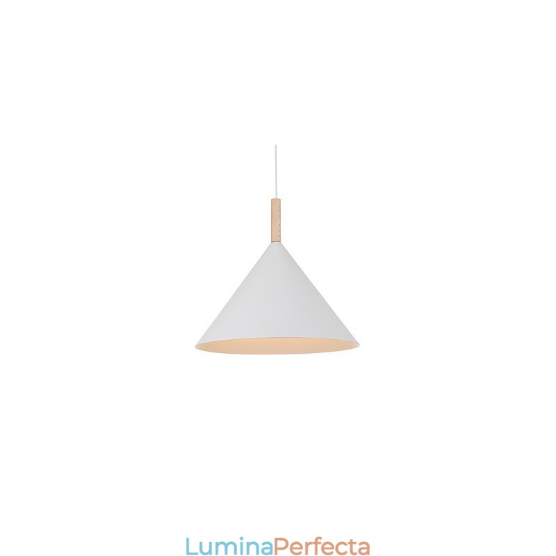 Lampă suspendată con mini artistică, 1 lumină, finisaj modern, simplitate, negru, alb, aluminiu și lemn.