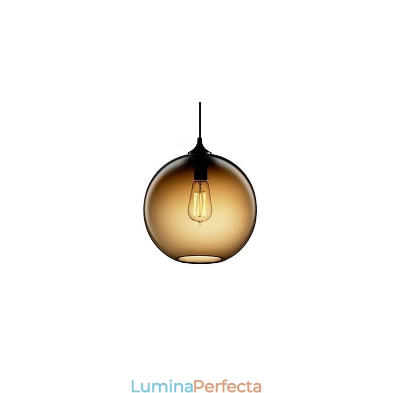 Lampă suspendată modernă din sticlă cu design rotund cu bule maro