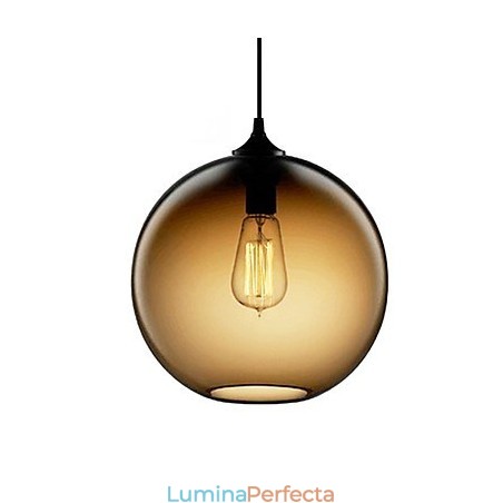 Lampă suspendată modernă din sticlă cu design rotund cu bule maro