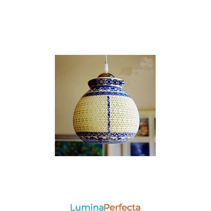 Lampă retro din ceramică Scări Albastru Candelabru cu un singur cap Creativ