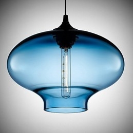 Lampă suspendată modernă din sticlă, albă și albastră, transparentă