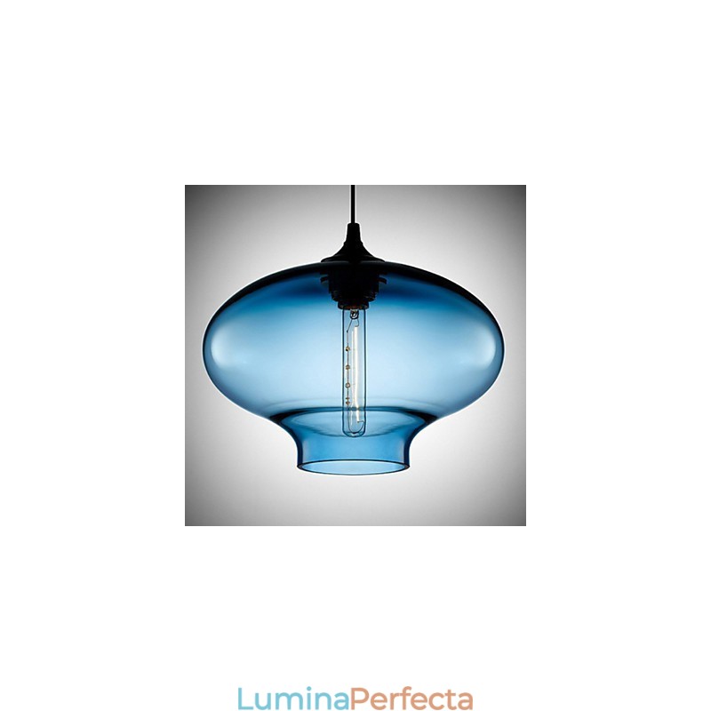 Lampă suspendată modernă din sticlă, albă și albastră, transparentă