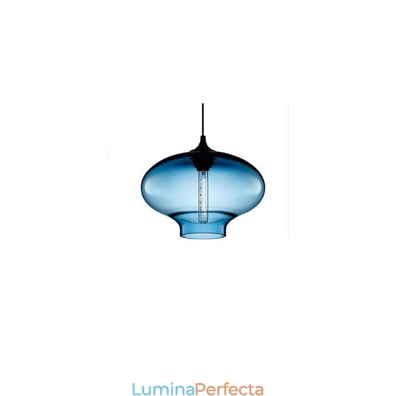 Lampă suspendată modernă din sticlă, albă și albastră, transparentă