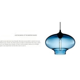 Lampă suspendată modernă din sticlă, albă și albastră, transparentă