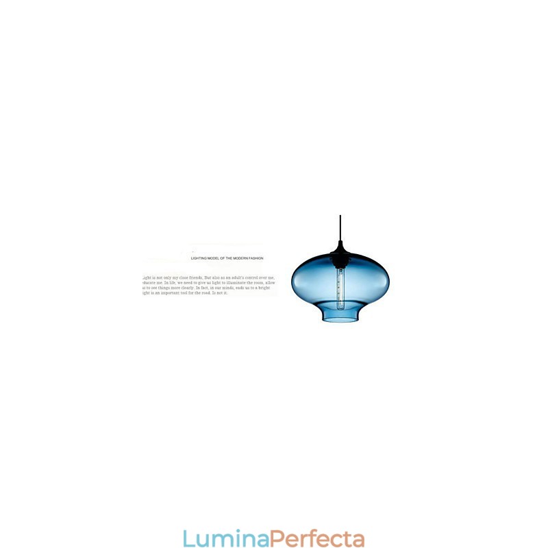 Lampă suspendată modernă din sticlă, albă și albastră, transparentă