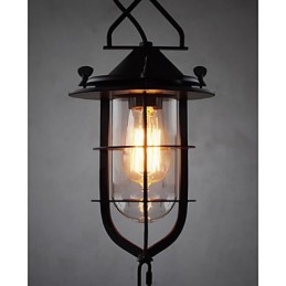 Lampă suspendată medie vintage neagră în formă de cușcă din sticlă și capac metalic