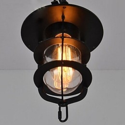 Lampă suspendată medie vintage neagră în formă de cușcă din sticlă și capac metalic