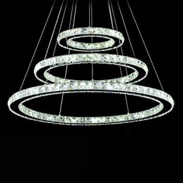 Lumină suspendată din cristal, reglabilă, Candelabru circular modern Lămpi de iluminat Plafoniere rotunde alb rece Corpuri cu telecomandă