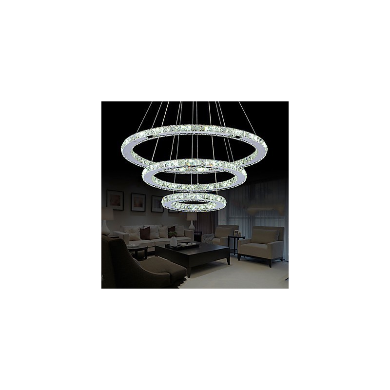 Lumină suspendată din cristal, reglabilă, Candelabru circular modern Lămpi de iluminat Plafoniere rotunde alb rece Corpuri cu telecomandă
