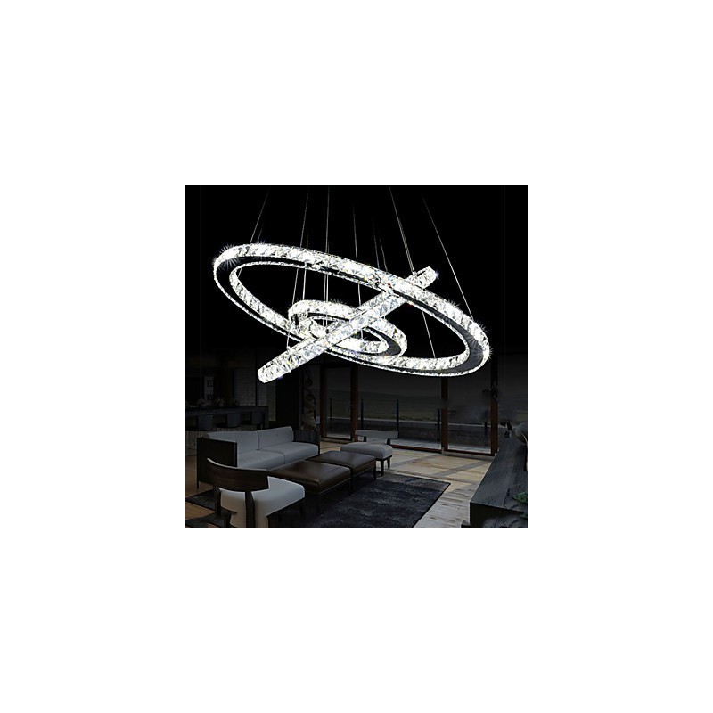 Lumină suspendată din cristal, reglabilă, Candelabru circular modern Lămpi de iluminat Plafoniere rotunde alb rece Corpuri cu telecomandă