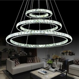 Lumină suspendată din cristal, reglabilă, Candelabru circular modern Lămpi de iluminat Plafoniere rotunde alb rece Corpuri cu telecomandă