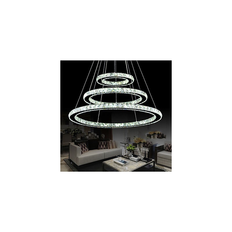Lumină suspendată din cristal, reglabilă, Candelabru circular modern Lămpi de iluminat Plafoniere rotunde alb rece Corpuri cu telecomandă