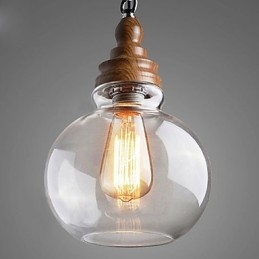 Lampă de suspendare rotundă din lemn, din lemn, de cristal (dia 19 cm)