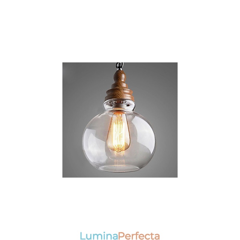 Lampă de suspendare rotundă din lemn, din lemn, de cristal (dia 19 cm)