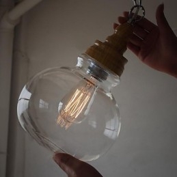 Lampă de suspendare rotundă din lemn, din lemn, de cristal (dia 19 cm)